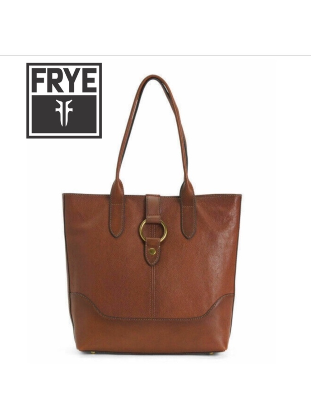 Frye Brown Leather Tote with Ring Accent